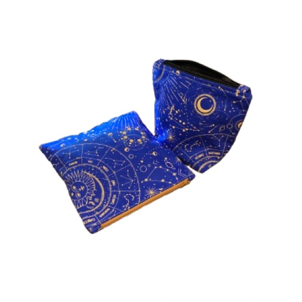 Blue and Gold Celestial Zippered Everything Bags Set of 2